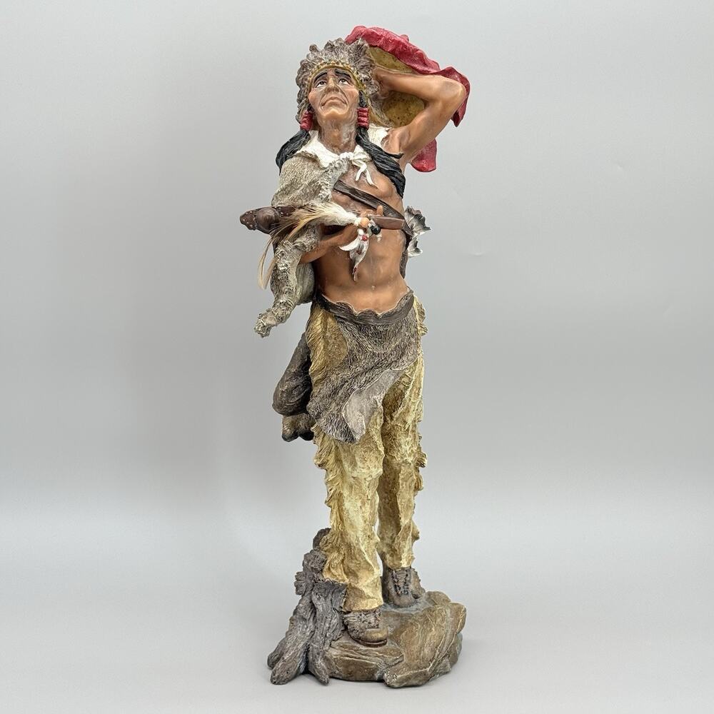 Resin Painted 16.5" Western Native American Indian Statue Figure Hand Painted